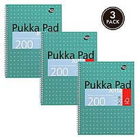 Pukka Pad Jotta A4 Wirebound Card Cover Notebook Ruled 200 Pages Metallic Green (Pack 3)