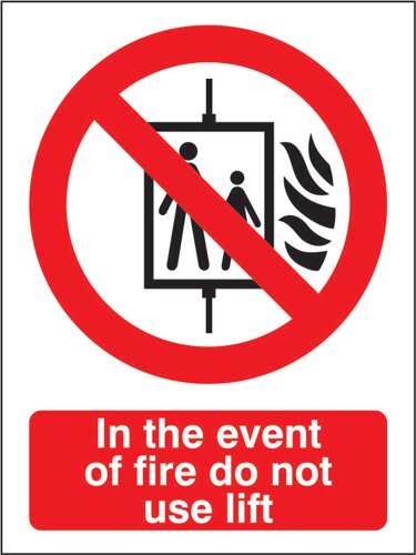 Seco SECO Prohibition Safety Sign In The Event Of Fire Do Not Use Lift Self Adhesive Vinyl 150 x 200mm