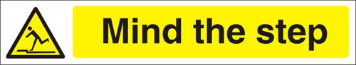 SECO Warning Safety Sign Mind The Step Self Adhesive Vinyl 300 x 50mm