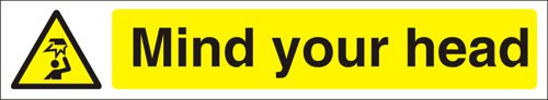 SECO Warning Safety Sign Mind Your Head Self Adhesive Vinyl 300 x 50mm