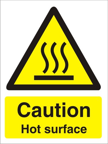 SECO Warning Safety Sign Caution Hot Surface Self Adhesive Vinyl 50 x 75mm (Pack 5)