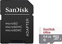 SanDisk Ultra 64GB Class 10 MicroSDXC Memory Card. Adaptor Not Included. SanDisk Ultra 64GB Class 10 MicroSDXC Memory Card. Adaptor Not Included.